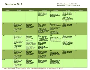 posada park center activity findcontinuingcare az valley calendars living